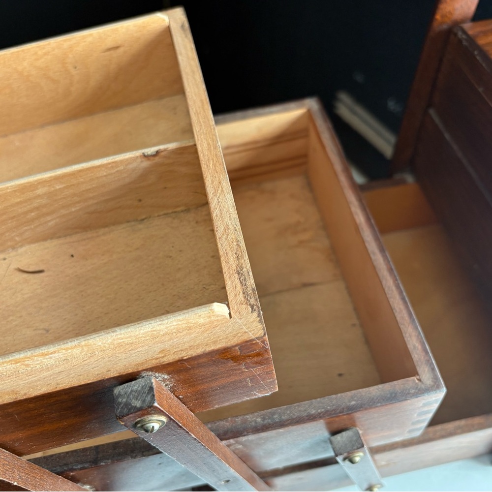 Mid Century Multi Tier Organized Box Fold Out jewelry Sewing Box Organizer - Picture 9 of 16